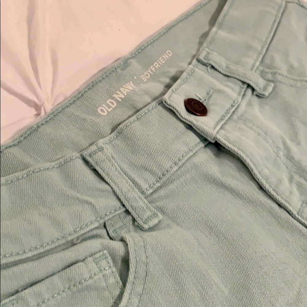 Teal blue jean shorts